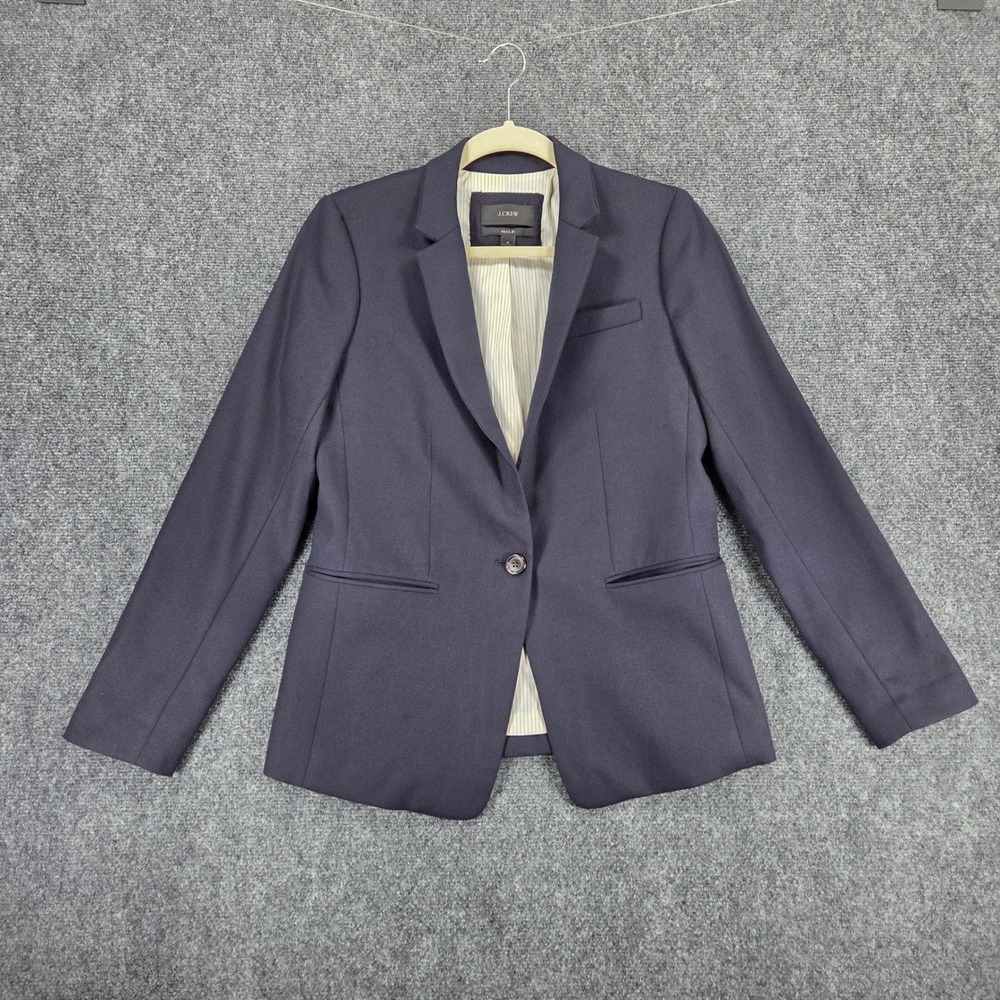 J.Crew Regent Wool Blazer‎ Women's Size 4 Navy – One‑Button Flannel Jacket B0323